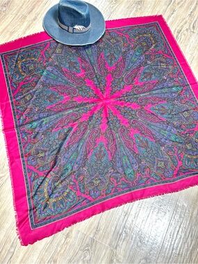 Southwestern Paisley Pink Square Scarf/wrap/shawl w country farmhouse vibe